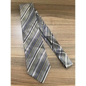 Van Heusen Classic Tie 3.75" x 60" Long‎ Blue Gray Green Black Striped 100% Silk